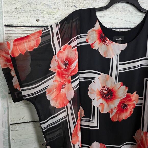 Alyx Floral Chiffon Layered Blouse Black Red 2X - Picture 3 of 9